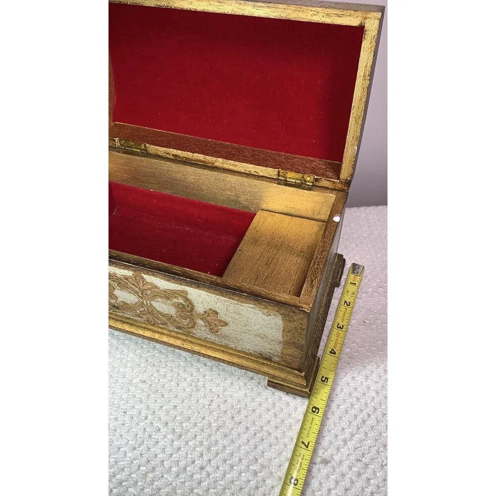 Gold Painted red velvet lined Fancy Jewelry / Music Box